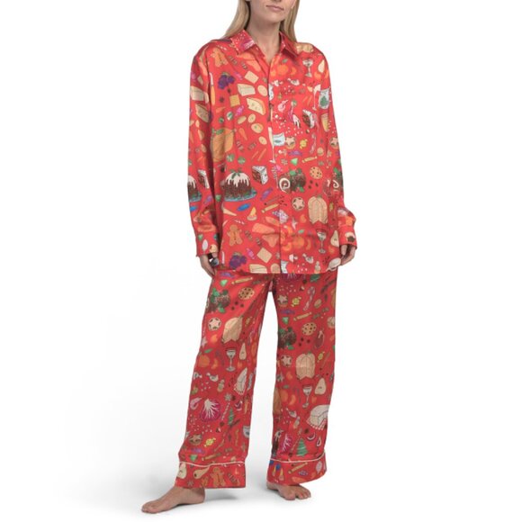 KAREN MABON Red Holiday Feast Pajama Set - Picture 1 of 2